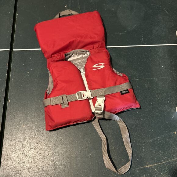 STEARNS INFANT LIFE JACKET USCG APRVED BUOYANT VEST TYPE II RED BUCKLED SWIMMING - Picture 1 of 7